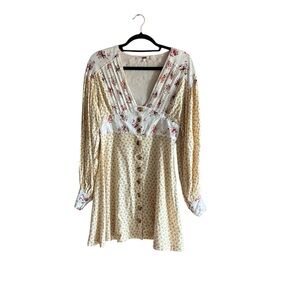 FREE PEOPLE WONDERLAND  FLORAL PRINTED MINI DRESS LONG SLEEVES W/O SAHS SIZE S